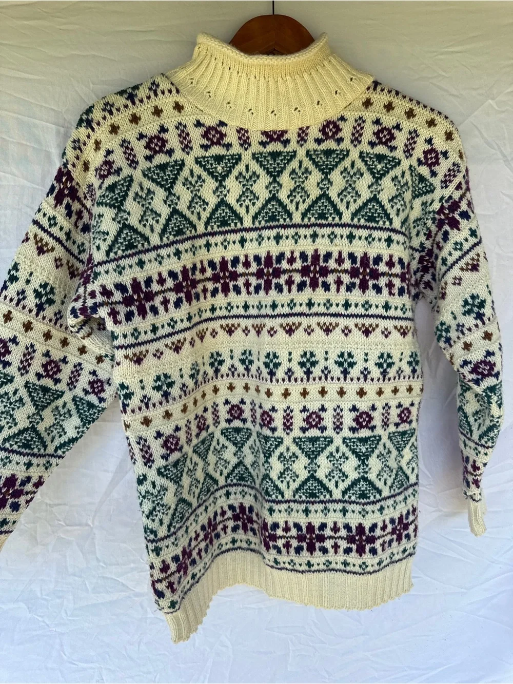 VTG Alps Fair Isle Wool Blend Turtleneck Sweater M Geometric Knit Ski Made USA - Picture 5 of 12